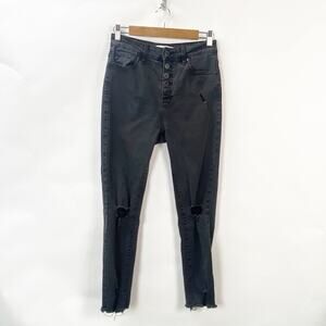 2/$30 KanCan 26 Womens Black High Waisted Button Fly Distressed Skinny Jeans
